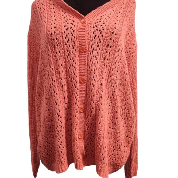 Vintage Bobbie Brooks Button Down Cardigan Sweater Women's Extra Large Peach - Picture 2 of 8